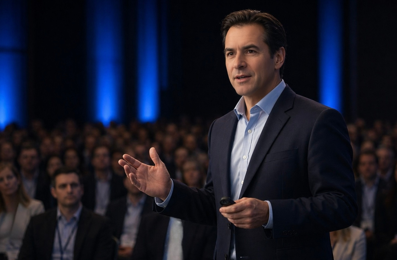 Mark Lynd, 5x CIO/CISO and Thinkers360 Top 10 thought leader in 5 disciplines, delivering a cybersecurity and AI keynote to an international audience